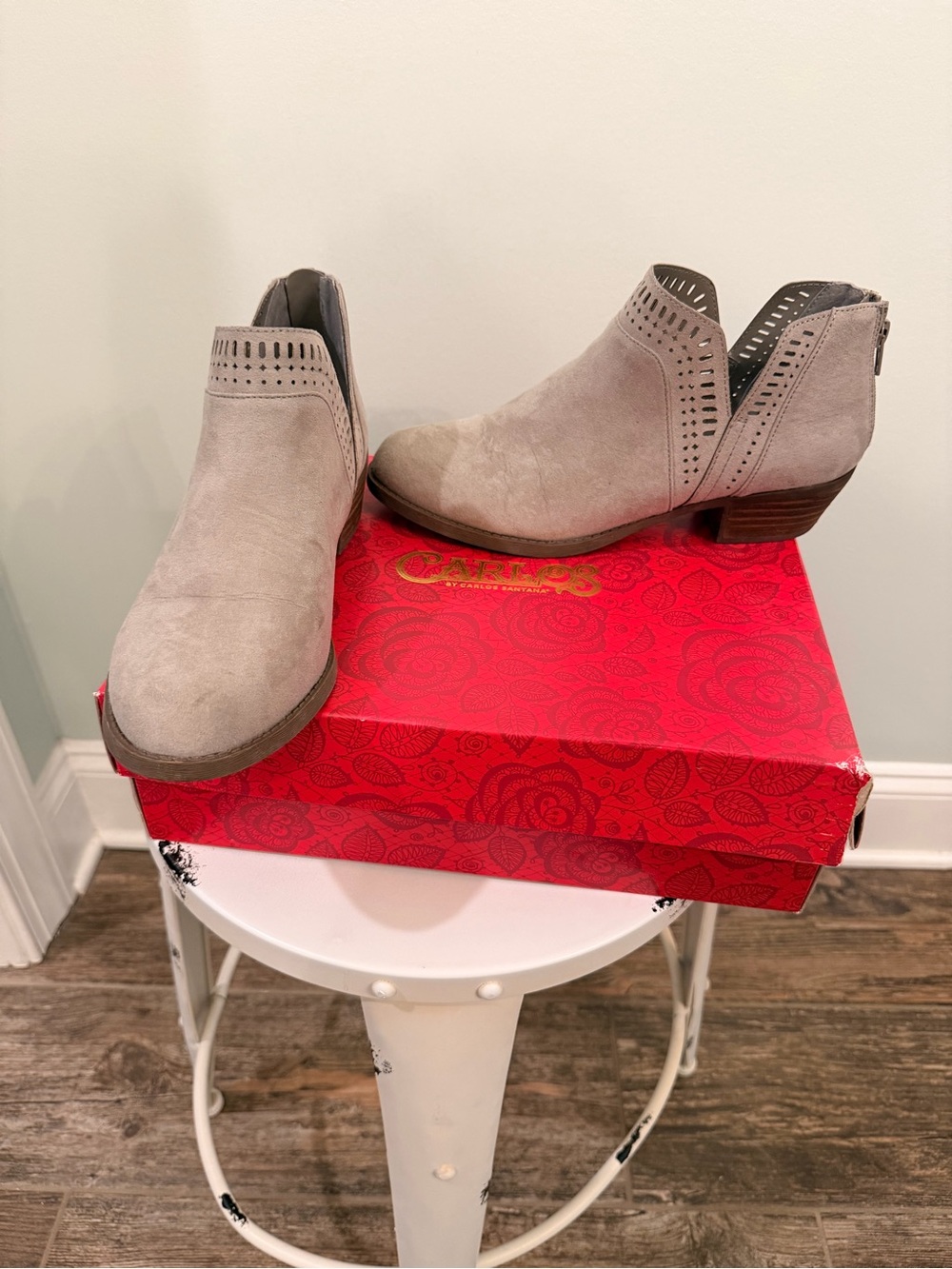Carlos by Carlos Santana Light Taupe Suede Cutout Ankle Booties